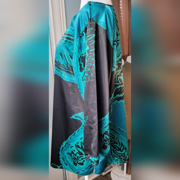 Oscar de la Renta for Swirl 80's 90's Vintage Kimono Blouse Womens M Black Teal - Picture 3 of 11